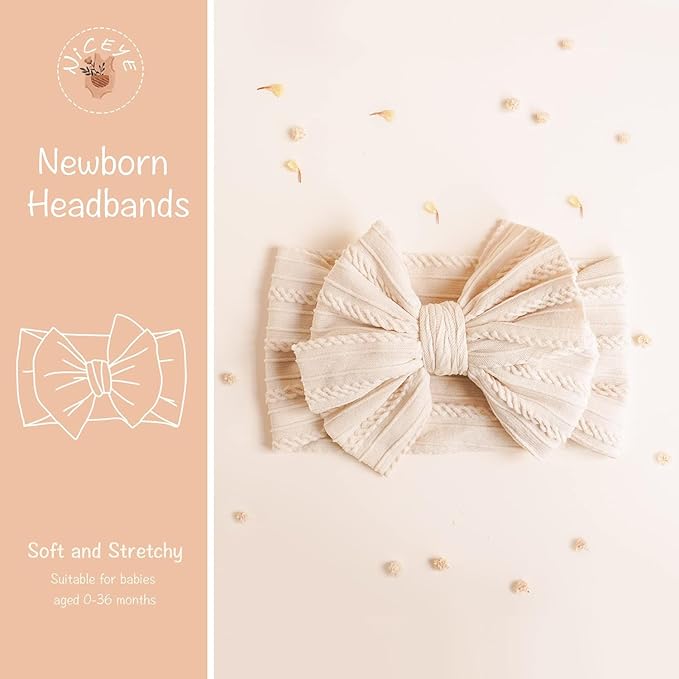 Niceye Handmade Baby Headbands Soft Stretchy Nylon Hair Bands with Bows for Newborn Infant Baby Toddler Girls