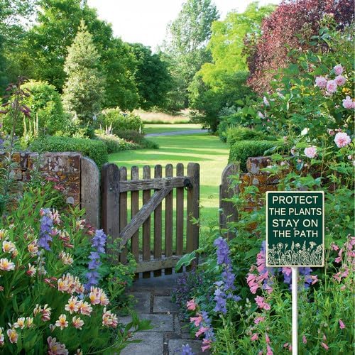 FemiaD Protect The Plants Stay On The Path Yard Sign with Stake 8x12inch Sturdy Aluminum Rustproof Outdoor Lawn Decor for Garden Front Door Outdoor Use Easy to Install