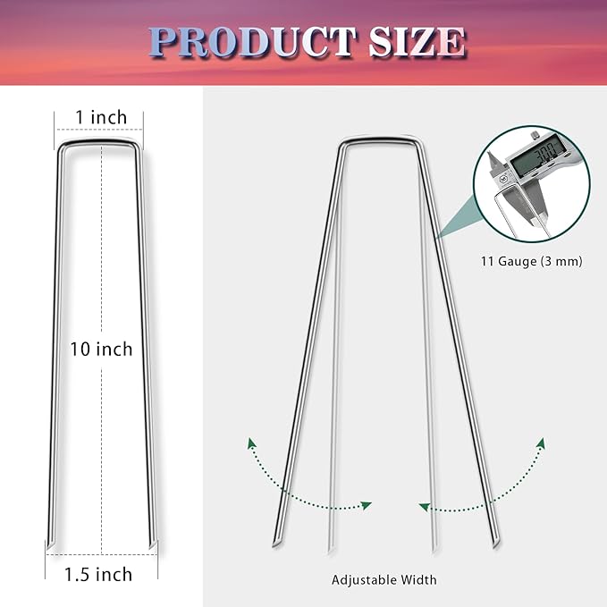Gtongoko 50 Pack 10 Inch Galvanized Landscape Staples Garden Plant Cover Stakes 11 Gauge SOD Staples Ground Fence Stakes for Landscaping Securing Weed Barrier Fabric