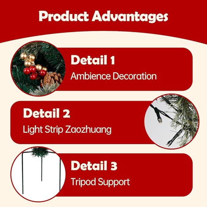 2026 New Holiday Planter Filler, Upgrade Holidays Planter Lighted Artificial Christmas Urn Filler with Tripod Stake, Prelit Holidays Planter, Christmas Holiday Planter Filler Outdoor Decorations (1)