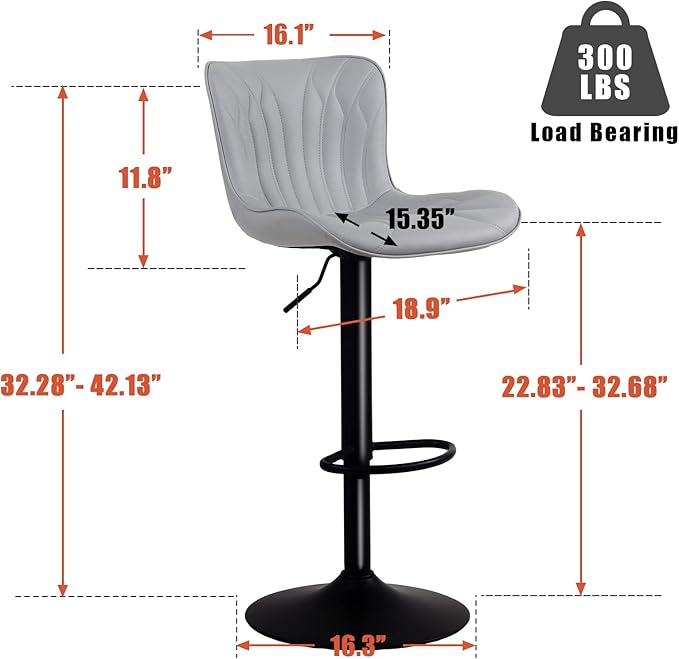 YOUNIKE 3 Grey Bar Stools Modern Swivel Counter Height Bar Chair with Back Adjustable Kitchen Island Faux Leather Padded Barstools taburetes de bar Breakfast sillas para barra de cocina 3PCS