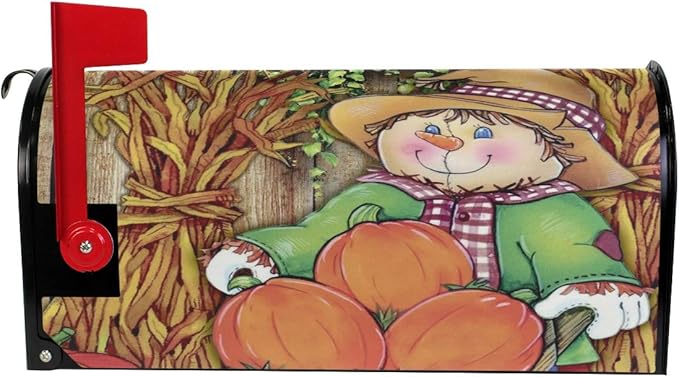 WOOR Harvest Fall Scarecrow Decorative Autumn Pumpkin Magnetic Mailbox Cover MailWraps Garden Yard Home Decor for Outside Standard Size-18"x 20.8"