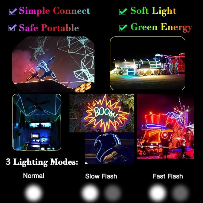 MaxLax EL Wire Pink, 16.4ft/5m Portable Battery Pack Neon Light Strip 360° Cuttable Glowing Rope Lights for Parties, Halloween, DIY Decoration