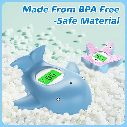 Baby Bath Thermometer, Infant Digital Water Thermometer Safety with 3 Color Backlit and Temperature Warning, Room Thermometers Floating Toy for Infant, Toddler, Bathtub, Swimming Pool (Light Blue)