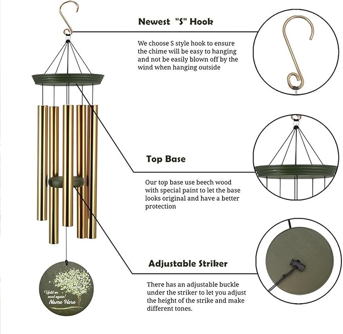 Personalized Sympathy Wind Chime, Memorial Gifts for Loss of Mother or Father, Sympathy Gift, Funeral Gifts for Bereavement, Product in USA