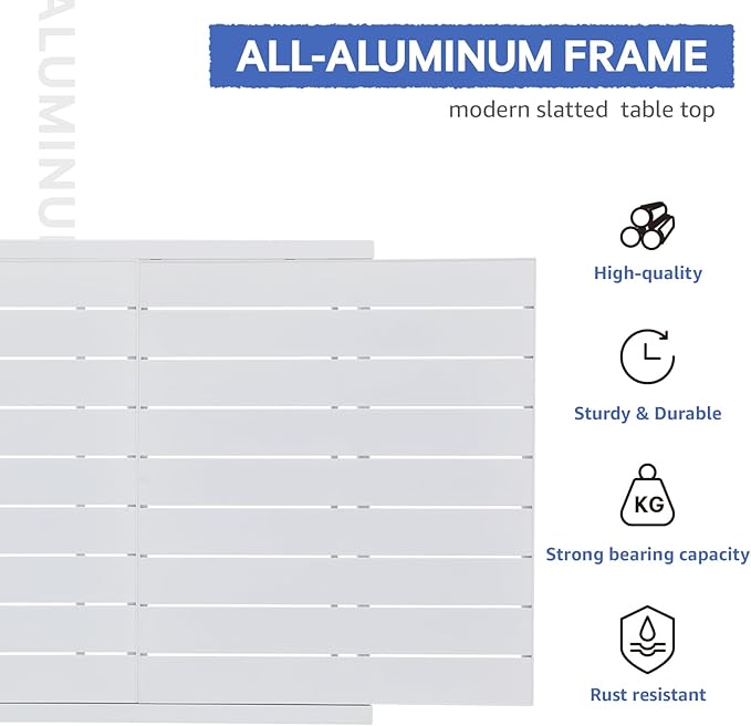Soleil Jardin Aluminum Patio Extendable Dining Table, 59" - 83", Adjustable Indoor Outdoor Furniture Rectangle Table for 6-8 Person Porch Deck Garden, White