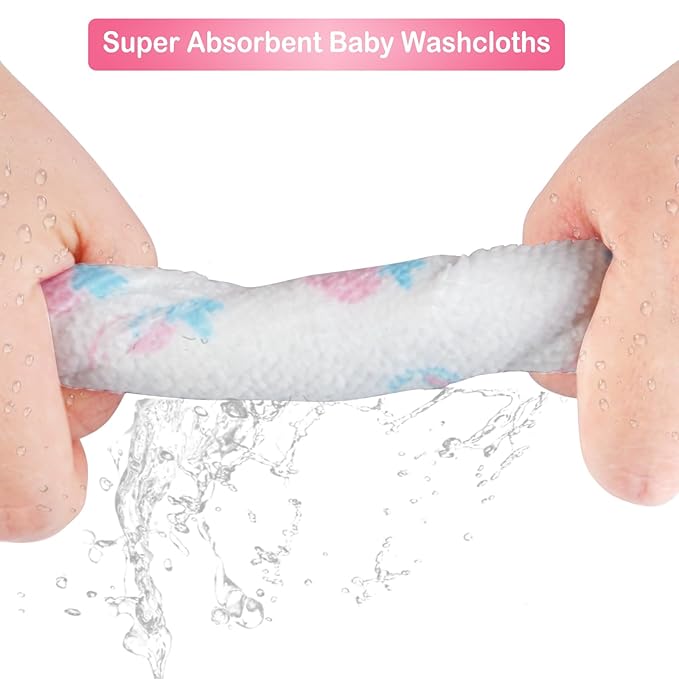 softan Baby Washcloths, 24Pack Baby Wash Cloths Extra Soft & Ultra Absorbent, Baby Towels Face Towel Unisex for Boys Girls Face & Body, Washclothes Gentle on Sensitive Skin, 9''x 9'' Strawberries
