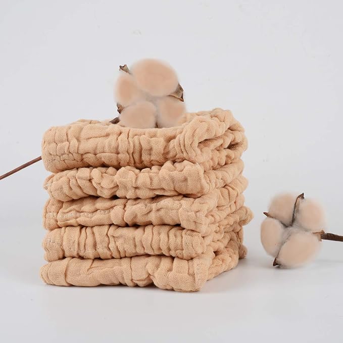 Baby Muslin Washcloths 100% Natural Unbleached Cotton, Extra Soft Baby Wipes Burp Cloths Small Face Towels Spit Up Rags for Newborns Infants Sensitive Skin, Shower Gift Set 12x12 inches 5 Pcs