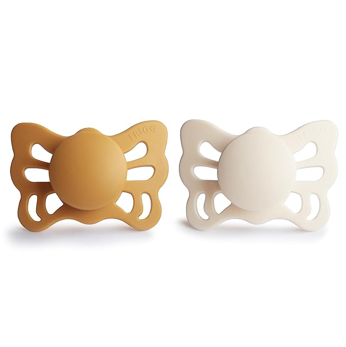FRIGG Butterfly Anatomical SilkySoft Silicone Baby Pacifier | Made in Denmark | BPA-Free (Honey Gold/Cream, 0-6 Months)