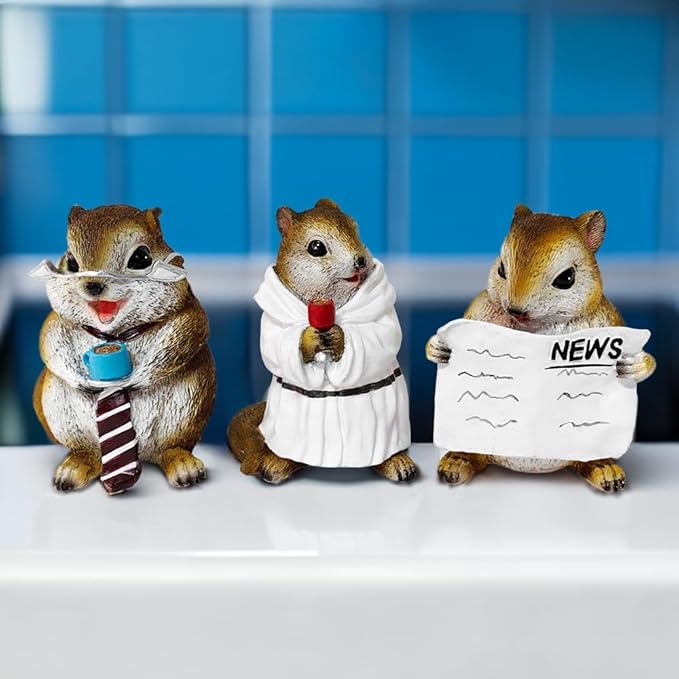 OrnamentallyYou Spring & Summer-Themed Garden Statues – Adorable Outdoor Decor for Lawn, Patio & Porch (Whimsical Chipmunk Trio Set of Three Figurines, 5" Cute Desk Decor and Garden Statues)