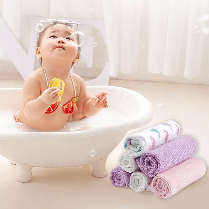 softan Baby Washcloths, 24Pack Baby Wash Cloths Extra Soft & Ultra Absorbent, Baby Towels and Washcloths Face Towel Unisex for Boys Girls Body, Washclothes Gentle on Sensitive Skin, 9x9 Pink Whale