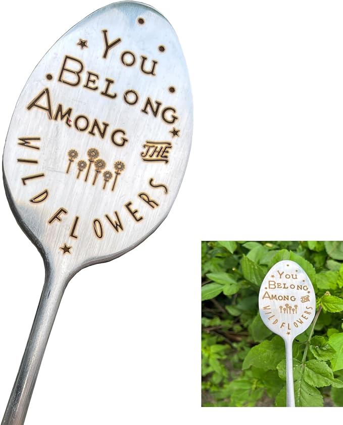 Garden Plant Marker Friendship Gift for Women Gardeners, Plant Stake Label Sign Tag Gardening Gifts for Woman Plant Lovers, Metal Garden Decoration (Among Flowers)