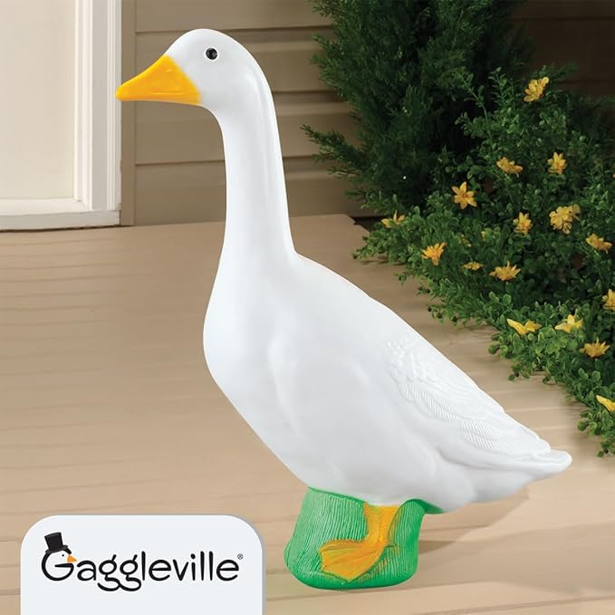 Fox Valley Traders Gaggleville 23" Large White Goose, Plastic Garden Décor, Vibrant and Clean Painted Goose Feet - Indoor or Outdoor Decorative Figurine for Garden, Patio, or Entryway Accent