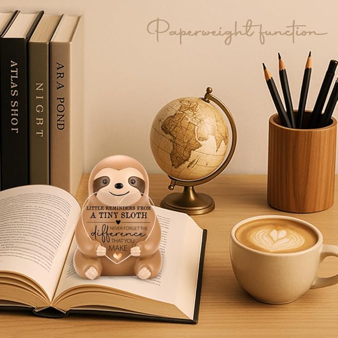 Sloth Figurine Gift, Inspirational Resin Statue with Heart Acrylic Plaque, Positive Affirmation Collectible Animal Figurine, Ideal Graduation Birthday Christmas Decor YSS2