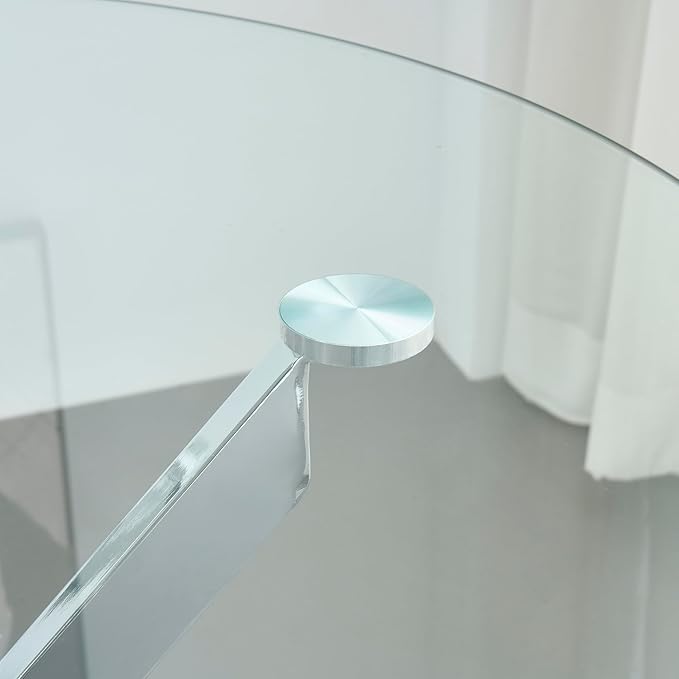 36" Round Glass Dining Table Modern Kitchen Glass Top Table for 4 with Silver Chrome Metal Legs, Clear Dining Table Kitchen Table for Home Office Dining Room