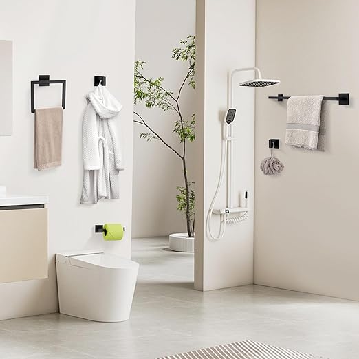 YACVCL Matte Black Towel Bar Set 10-Piece Bathroom Hardware Accessories Set,Black Bathroom Towel Holder Set 23.6 Inch Towel Bar Stainless Steel Wall Mounted Towel Rack Set