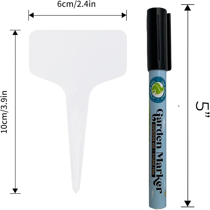 100 Pack T-Type Plant Labels for Seedlings with 2 Pack of Garden Marker Pens (Garden Markers Fade Resistant Plant Markers Outdoor Waterproof Pen Black Permanent Markers Plant Tags)