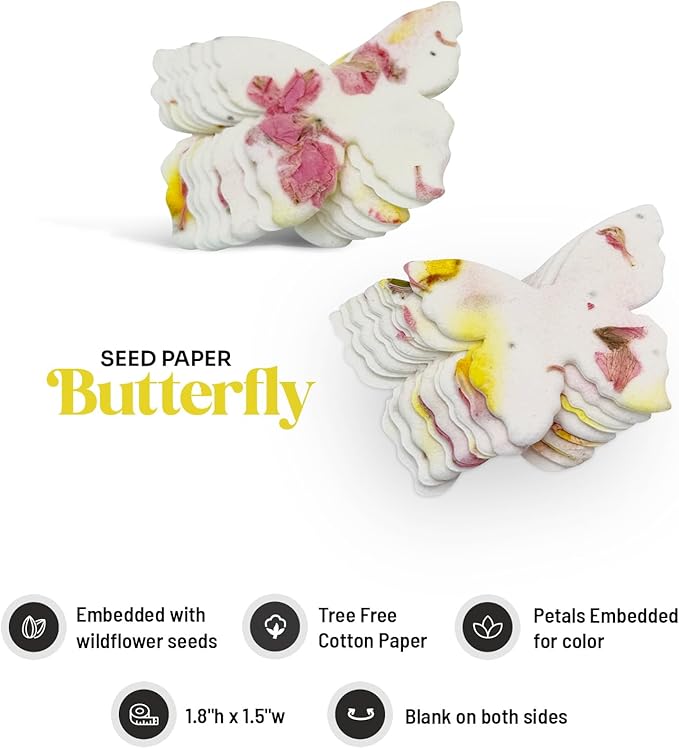 Butterfly Seed Paper – 50pcs Small Pink & Yellow Plantable Wildflower, Writable & Plantable Gift for Moms, Plant Lover, & Teachers, Ideal for Weddings, Baby Shower, Memorial, & Celebrations