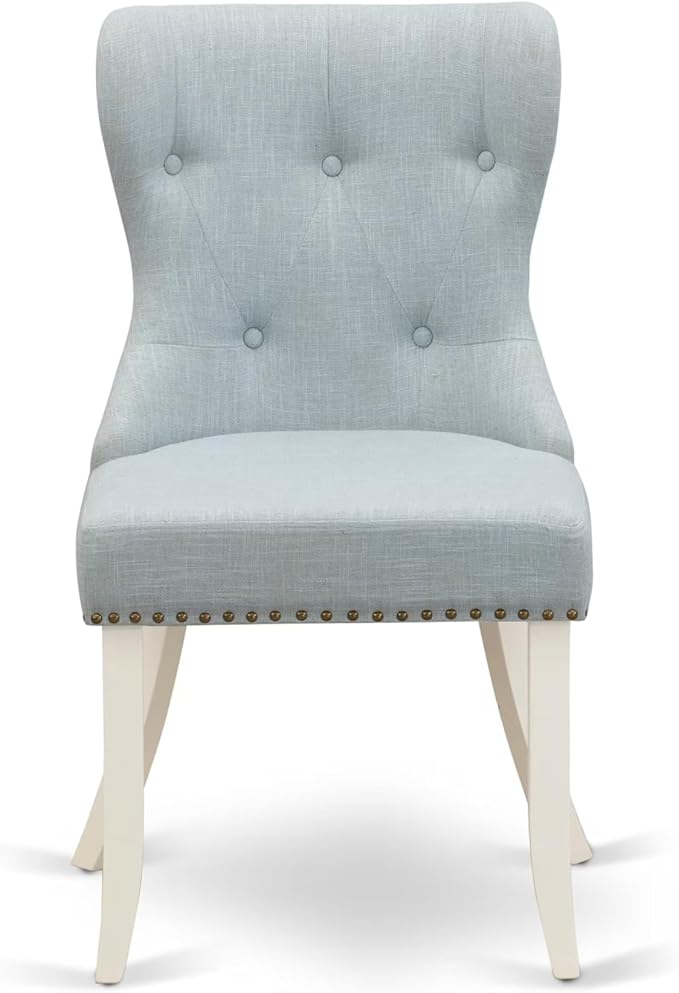 East West Furniture V077SI215-7 7 Piece Dining Room Furniture Set Consist of a Rectangle Dining Table with V-Legs and 6 Baby Blue Linen Fabric Parsons Chairs, 40x72 Inch, Multi-Color