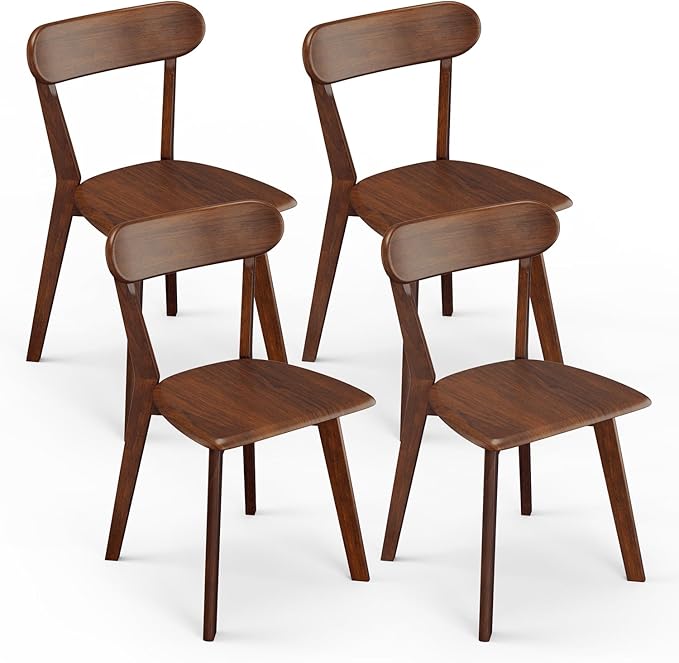 Solid Wood Dining Chairs Set of 4, Farmhouse Kitchen Chairs with Oak Backrest, Wooden Dining Room Chairs for Dining Room, Living Room, Non-Slip Foot Pads, Walnut