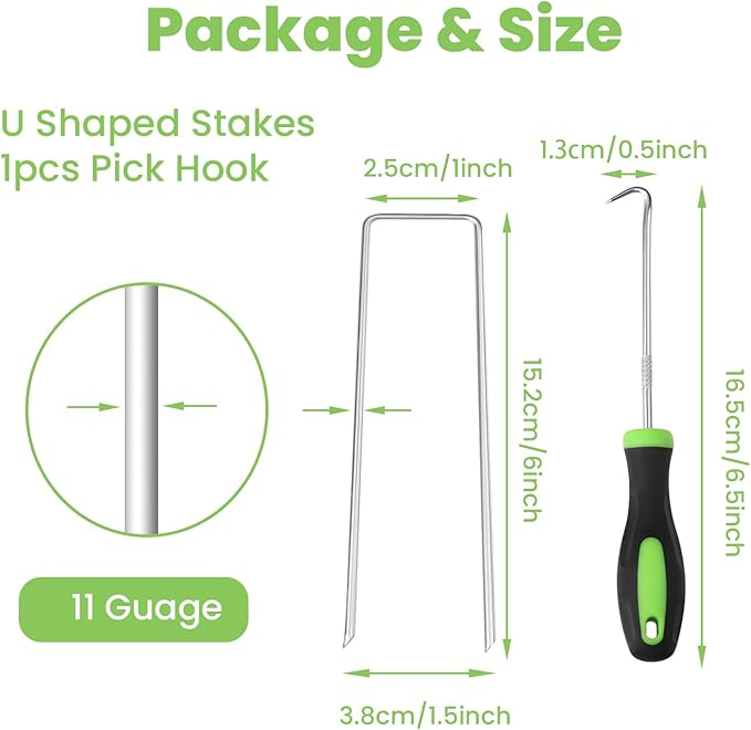 Bynccea 6 Inch 100 Pack Galvanized Landscape Staples Garden Stakes - 11 Gauge U-Shaped Pins for Securing Weed Barrier Fabric, Plant Covers, Tents, Yards, and Lawns