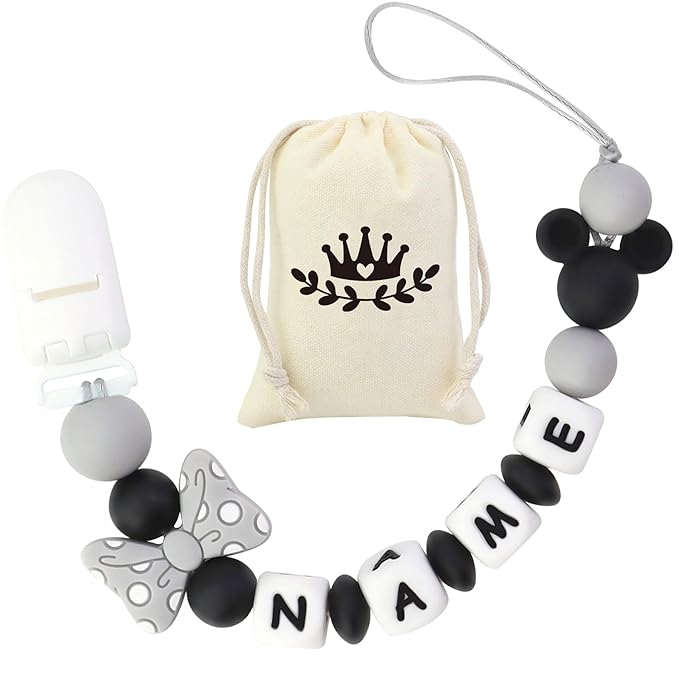 Personalized Baby Pacifier Clips With Name Personalized Stroller Clip Teddy Bear Baby Gifts (Black)