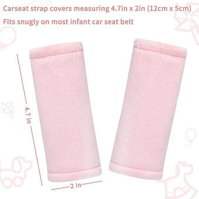 SWESEN Baby Car Seat Belt Covers for Boys and Girls, Carseat Shoulder Padding, Soft Car Seat Neck Cover, Mink Car Seat Straps Shoulder Pads, Solid Colour Stroller Strap Cover for Baby Kids, Pink