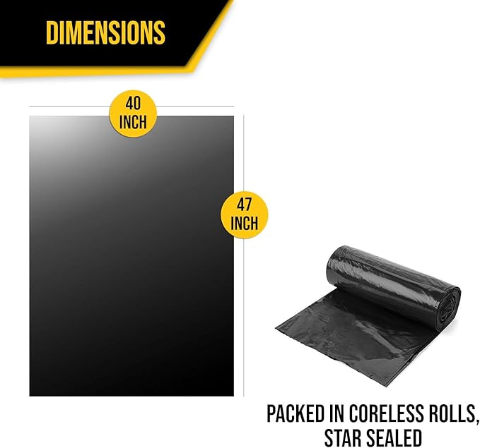 Aluf Plastics 45 Gallon 1.25 MIL Black Heavy Duty Trash Bags