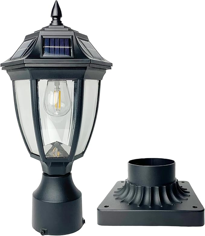 Solar Post Lamp Lights, Dusk to Dawn Post Light with Pier Mount Base, Outdoor Waterproof Solar Motion Sensor Lights for Garden Yard Landscape Pole Pillar