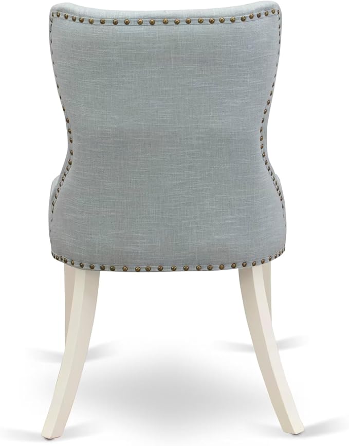 East West Furniture V077SI215-6 6 Piece Dining Table Set Contains a Rectangle Dining Room Table with V-Legs and 4 Baby Blue Linen Fabric Parson Chairs with a Bench, 40x72 Inch, Multi-Color