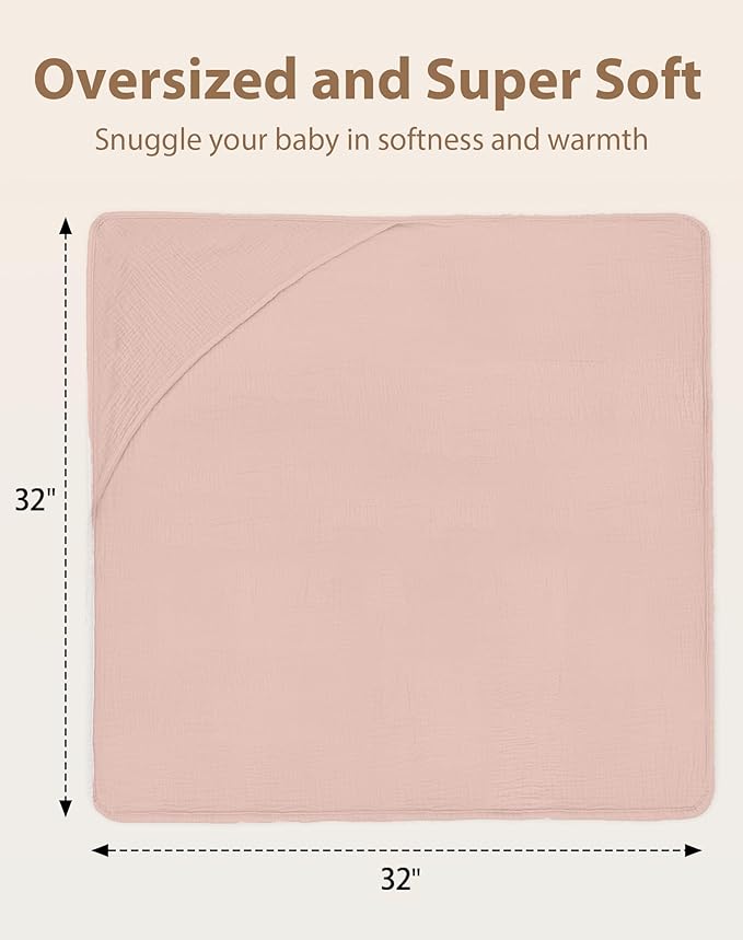 Hooded Baby Towels 2 Pack, Muslin Baby Bath Towels with Hood for Newborn Infant and Toddler, Soft Breathable & Absorbent, 32" x 32" (Beige & Sage, Heavyweight)