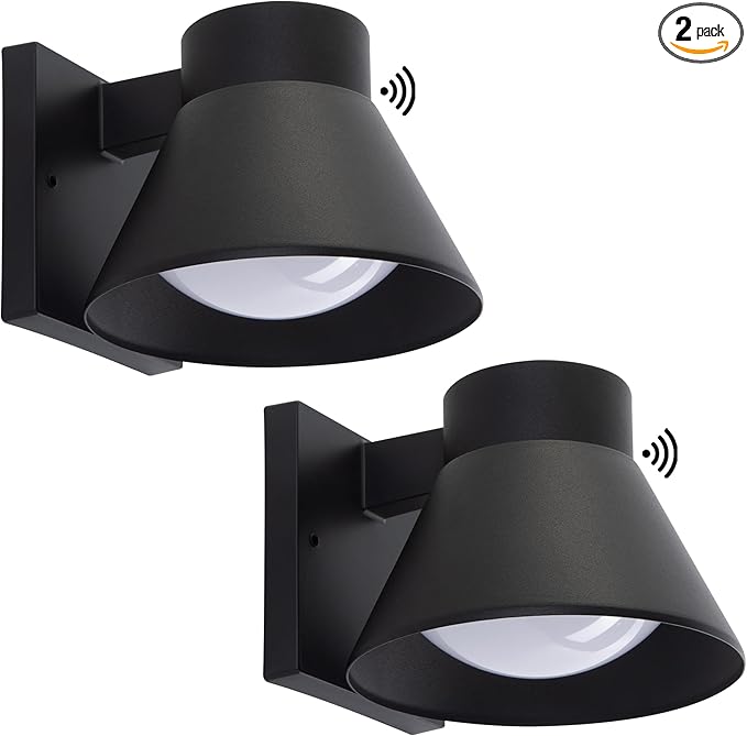 UME 2 Pack LED Outdoor Wall Light Fixtures, Dusk to Dawn Outdoor Wall Lantern, Exterior Waterproof Wall Sconce Light Fixtures, Black Front Porch Lights Wall Mount Lighting