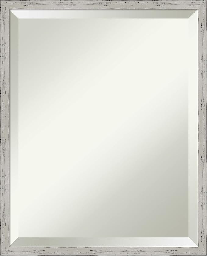 Amanti Art White Bathroom Mirror for Over Sink, 21x17 Shiplap White Narrow Rectangle Vanity Mirror, Small Coastal Wood Frame, Hangs Horizonally and Vertically, Bathroom Wall Decor, Beveled Edge