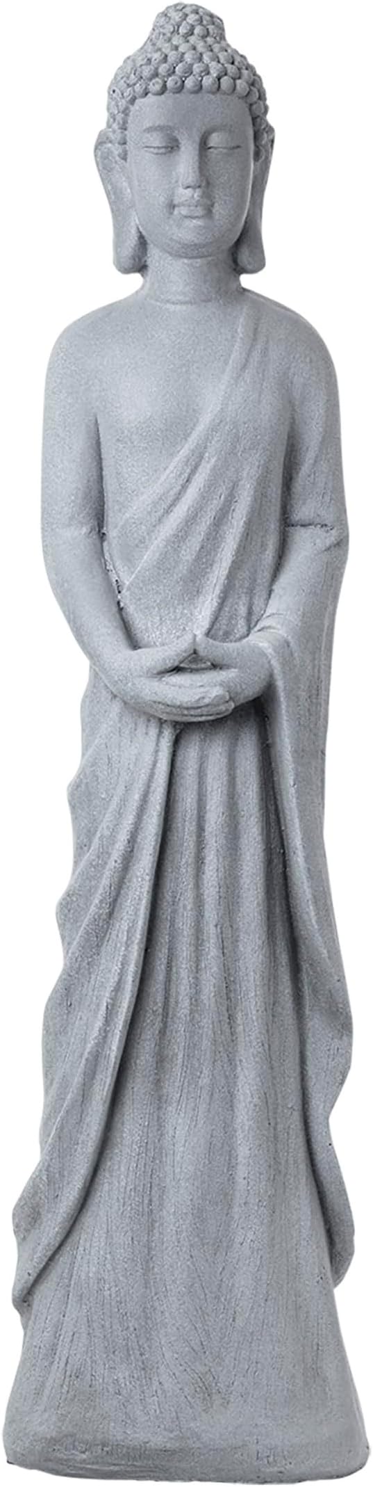 Alpine Corporation 32" Tall Cement Standing Buddha Outdoor Garden Statue, Gray