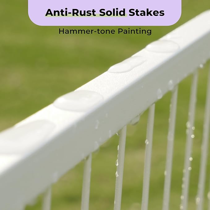 SunsGrove Garden Fence 24 in(H) x 7.4 ft(L) 4 Panels, Heavy Duty Metal Animal Barrier Fence for Dogs, Easy No-Dig Setup, Decorative Dog Fences, White