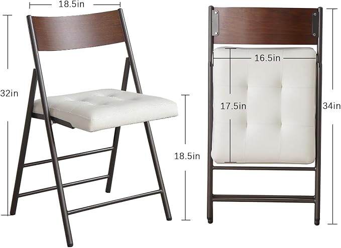 2 Pack Folding Chairs with Thick Padded Seat,Heavy Duty Steel Frame Foldable Dining Chairs with Soft Cushion Set of 2,Portable Indoor Outdoor for Home Kitchen,Office,Events,Wedding(White)