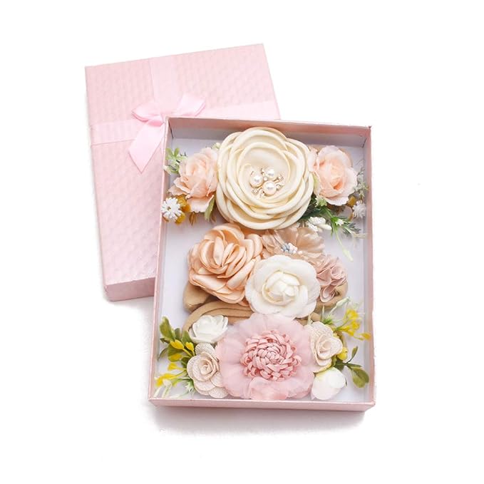 cherrboll 3pcs Baby Girl Flower Headbands, Super Soft & Stretchy Nylon Floral Hairbands for Newborn Toddler