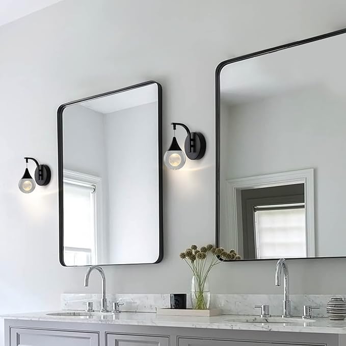 Sedelan Moon Crystal Wall Sconces, Modern LED Wall Lighting, 5W Dimmable Wall Light for Bedroom Bedside Bathroom Living Room Corridor, Matte Black