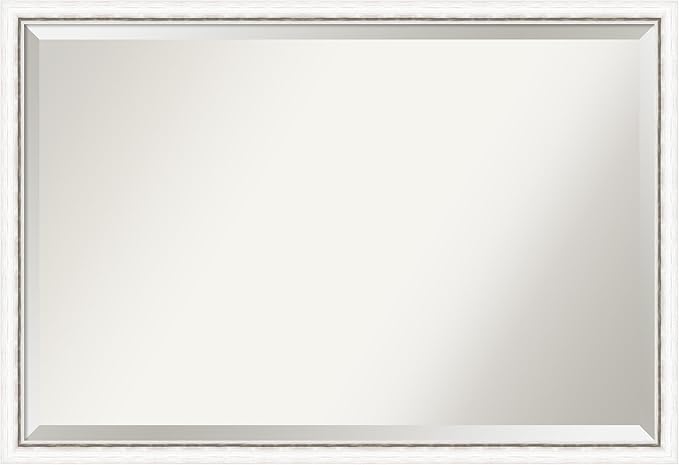 Amanti Art White Bathroom Mirror for Over Sink, 26x38 Morgan White Silver Rectangle Vanity Mirror, Large Modern Contemporary Wood Frame, Hangs Horizonally and Vertically, Bathroom Wall Decor, Beveled