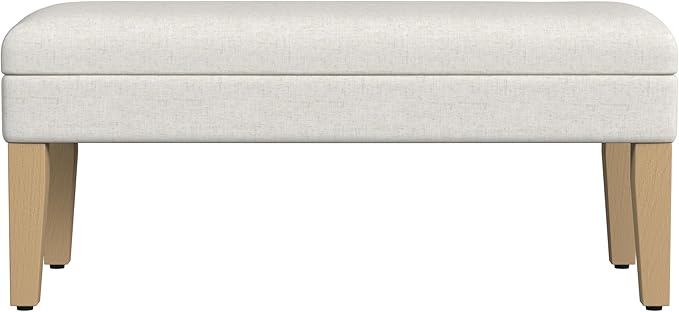 HomePop Home Decor | Upholstered Decorative Storage Ottoman Bench | Ottoman Bench with Storage for Living Room & Bedroom | Decorative Home Furniture, Cream Textured Woven