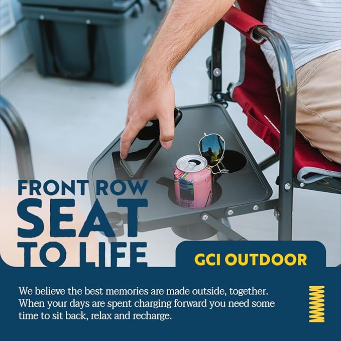 GCI Outdoor Freestyle Rocker XL with Side Table Camping Chair | Portable Folding Rocking Chair with Solid, Durable Armrests, Drink Holder & Comfortable Backrest — Black