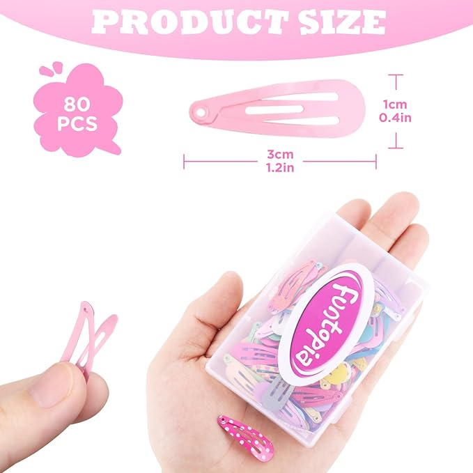 Toddler Hair Clips, Funtopia 80 Pcs (1.2 Inch, 3cm) Cute Mini Snap Hair Clips for Baby Girls Kids, Colorful Small Snap Barrettes Metal Barrette for Fine Hair