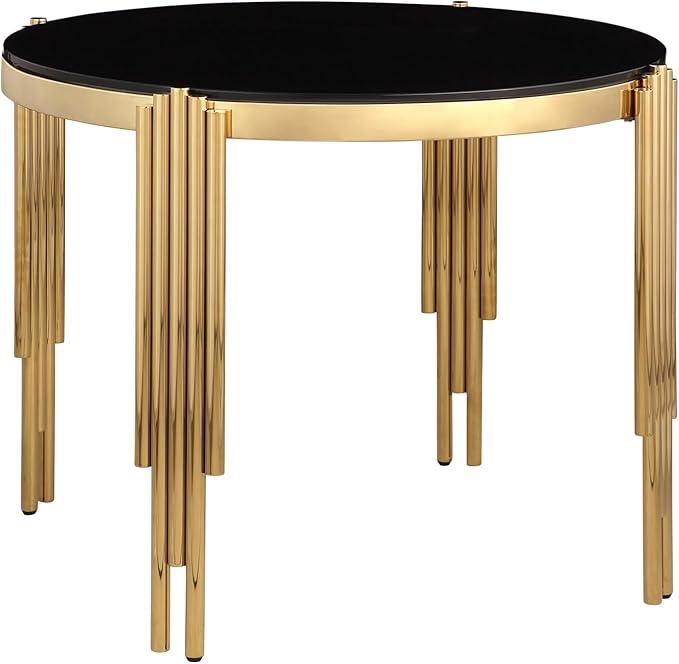 Round Glass Dining Table, Circle Glass Kitchen Table w/Tempered Glass Tabletop and Stainless Steel Gold Legs, Modern Glass Dining Room Table for Home, Kitchen, Dining Room