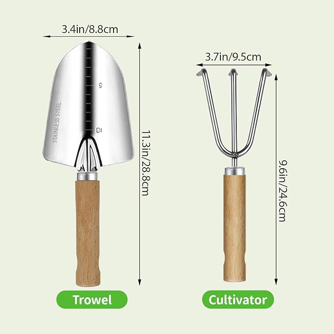 Garden Tool Set, 2 Pieces Stainless Steel Heavy Duty Garden Tools, Gardening Kit with Wooden Handle Garden Hand Tools, Durable Garden Tools for Gardening, Gardening Gifts for Women Men