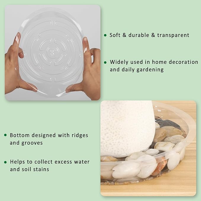 JERIA 8 Inch 20 Pack Clear Plant Saucers,Plastic Flower Pot Trays,Round Durable Plant Drip Trays for Indoor and Outdoor