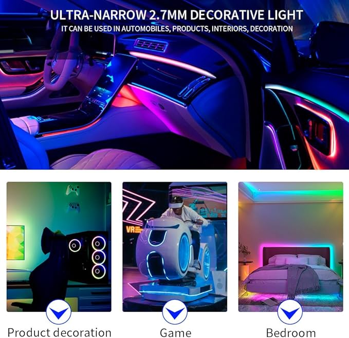 6.5FT WS2812B WS2812 2.7mm Ultra Narrow LED Strip,160LEDs/m Individually Addressable Dream Color Flexible Smart Light Tape for Bedroom,Kitchen,Stage,TV Backlight,DC12V