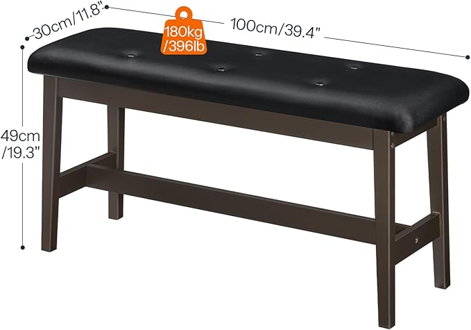 HOOBRO Dining Bench, Bamboo Dining Room Bench with PU Leather Upholstered Seat, for Kitchen, Living Room, Hallway, Kitchen, Entryway, Brown and Black CB13CD01
