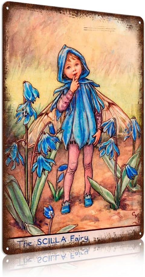 Flower Fairy Wall Decor Vintage Metal Tin Signs Fairy Garden Accessories - The Candytuf