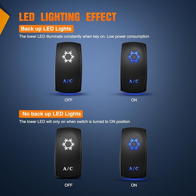 Nilight A/C Rocker Switch Led Light Bar 5 Pin Laser On Off SPST Switches 20A/12V 10A/24V Blue with Jumper Wires Set for Cars Trucks Boats ATVs UTVs RVs