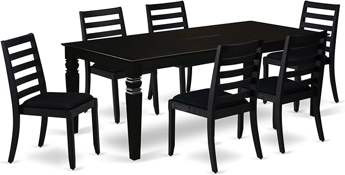 East West Furniture LGX17-BLK-24 -7 Piece Dining Set Includes a Rectangular Kitchen Table with Black Tabletop and 6 Stackable Polyester Fabric Chairs, Black